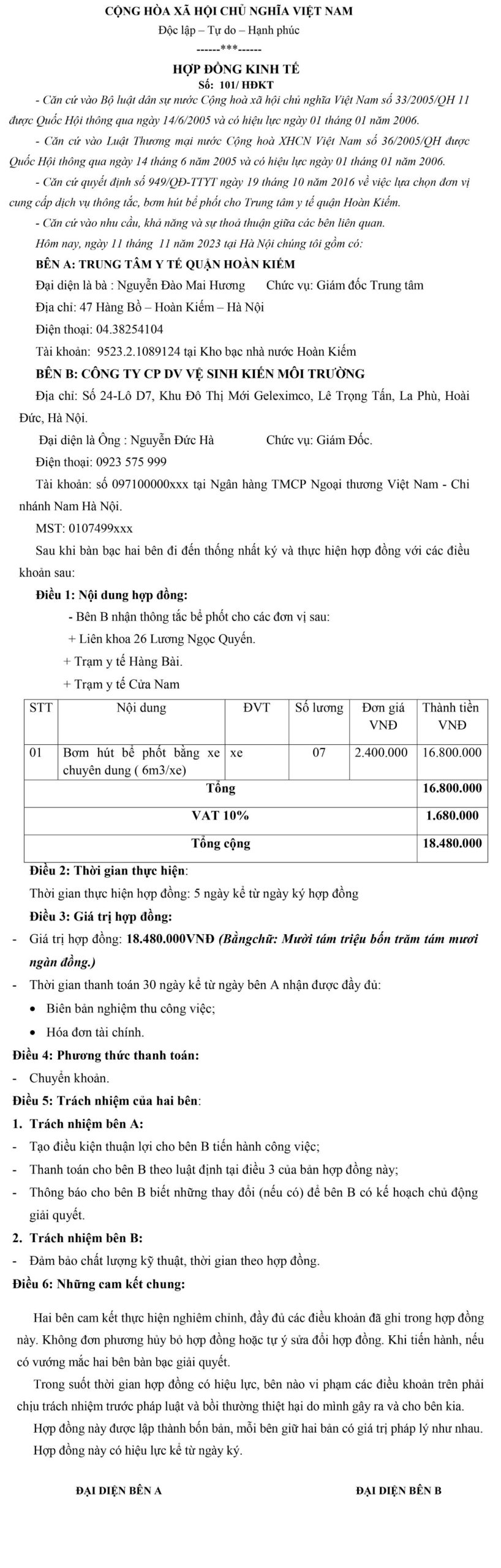 hợp đồng hút bể phốt