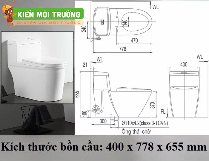 Kích thước bồn cầu 1 khối kích thước bồn cầu