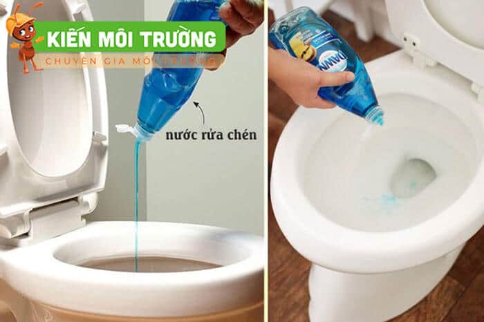 thông bồn cầu bằng nước rửa chén